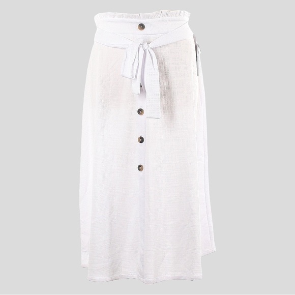 Soho White Textured Gauzy Button Front Paper Bag Waist Midi Skirt Size L NWT - Picture 1 of 8
